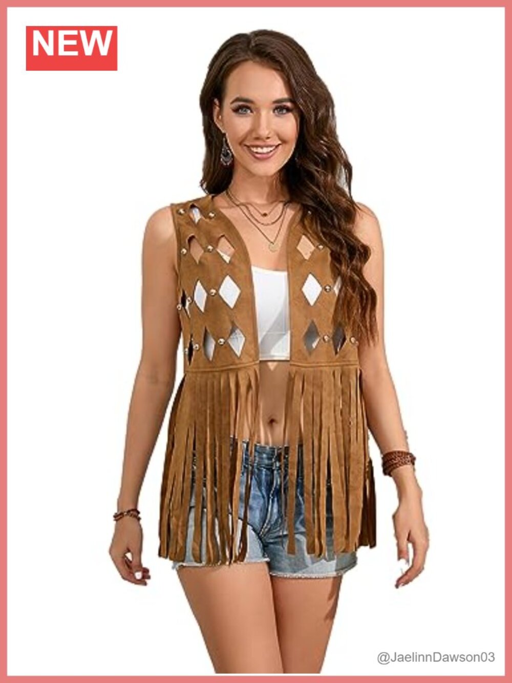WDIRARA Plus Size Faux Suede Sleeveless Vest Open Front Fringe Hem